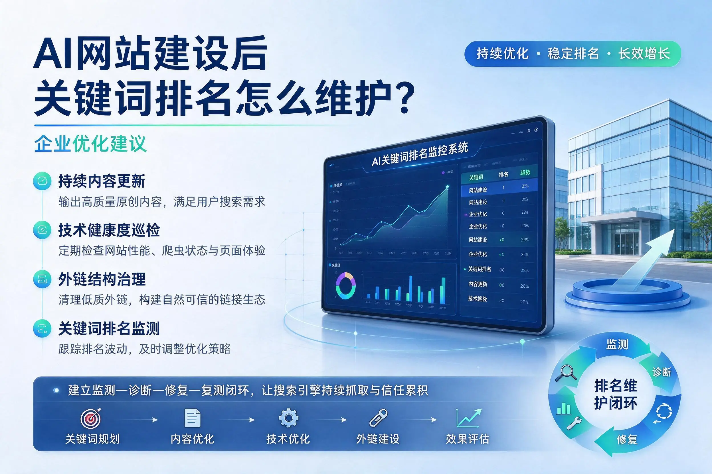 AI网站建设后关键词排名怎么维护?保亭企业优化建议