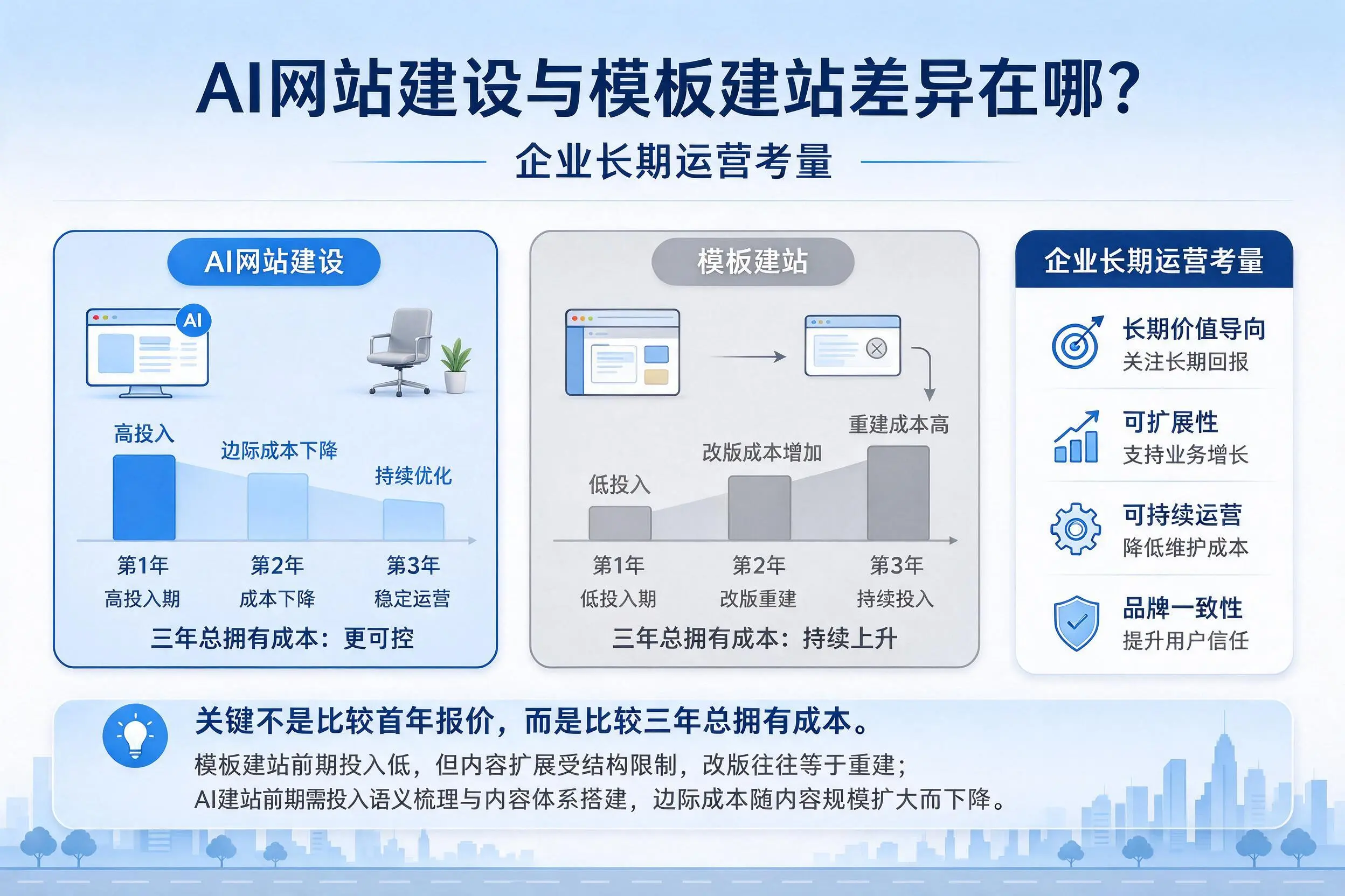 AI网站建设与模板建站差异在哪?保亭企业长期运营考量