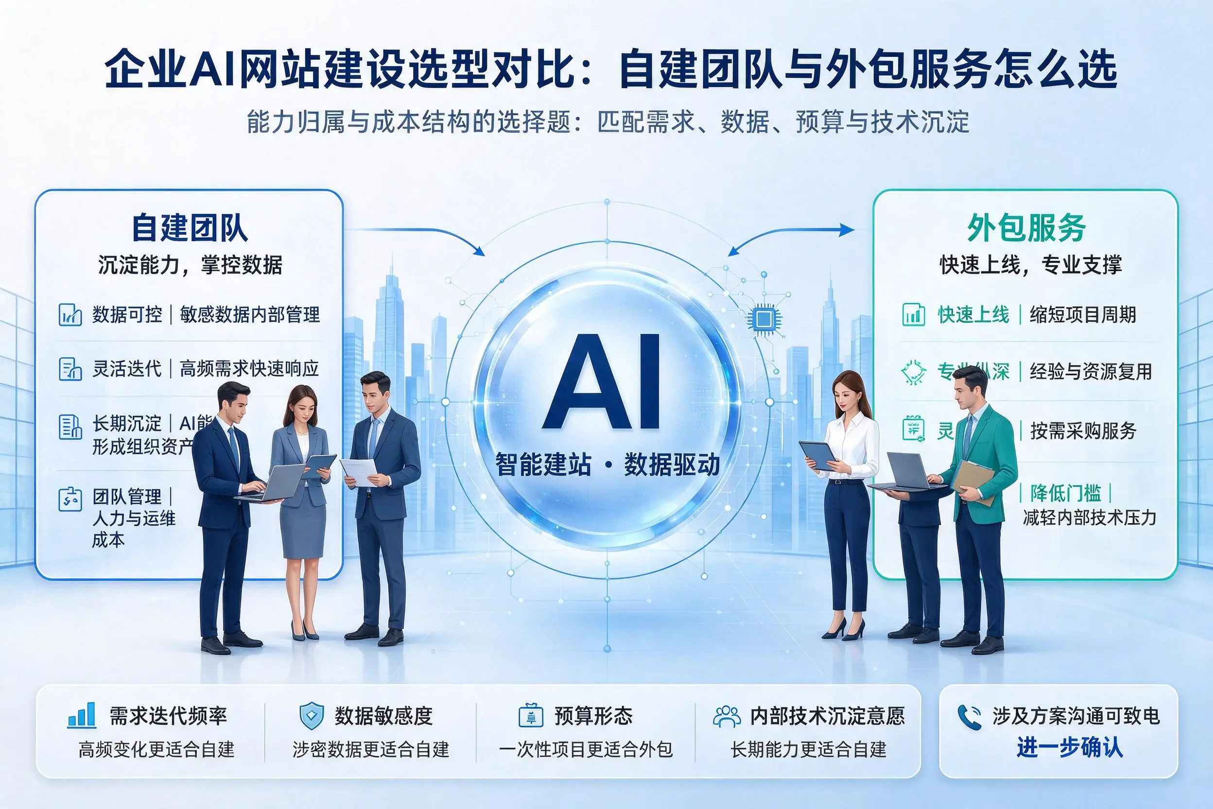 保亭企业AI网站建设选型对比:自建团队与外包服务怎么选